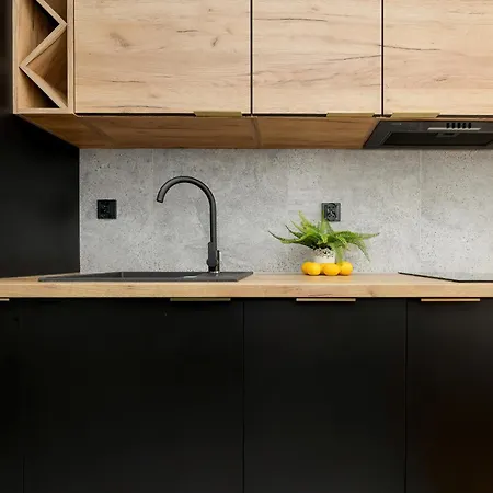 Modern Black & Wooden Near The Airport By Renters Apartment *