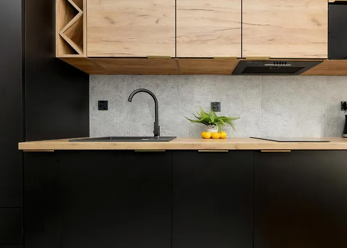 Modern Black & Wooden Near The Airport By Renters Apartment *