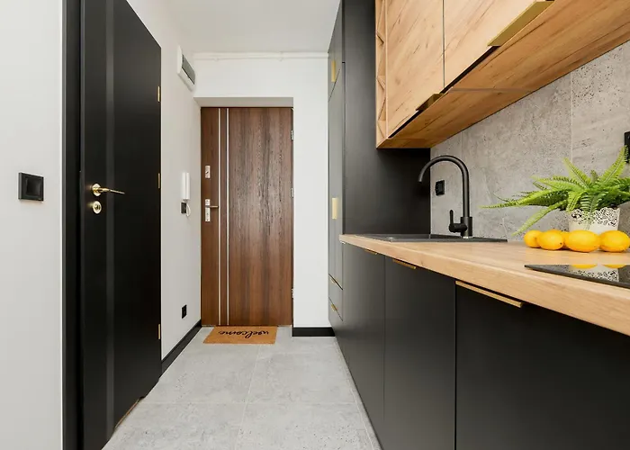 Apartment Modern Black & Wooden Near The Airport By Renters